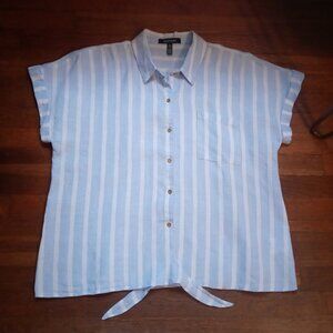 ELLEN TRACY 100% linen front tie short sleeve shirt (XL)